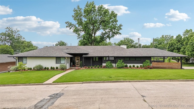 2808 E 37th Pl, Tulsa, OK 74105 - view of front of property featuring a front lawn, roof with shingles, and a chimney