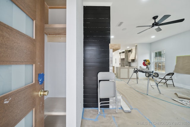 interior space with visible vents, recessed lighting, and ceiling fan