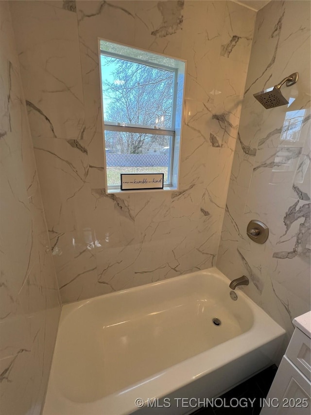 full bathroom with shower / bathtub combination and vanity