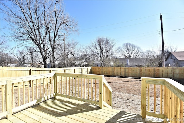 wooden deck with a fenced backyard