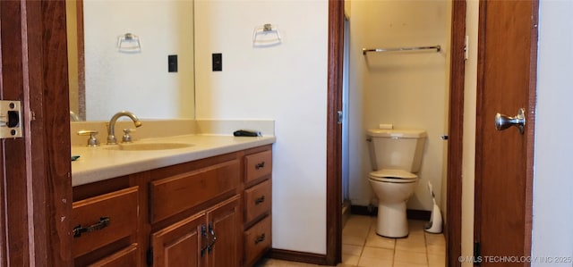 bathroom featuring toilet, tile patterned flooring, and vanity