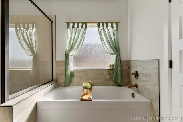 bathroom with a bath and a wealth of natural light