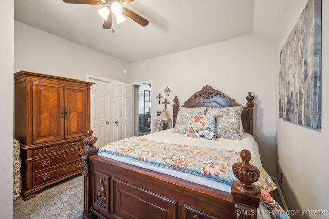 bedroom with carpet floors and ceiling fan