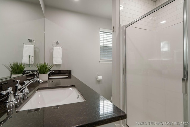 bathroom with a shower stall and a sink