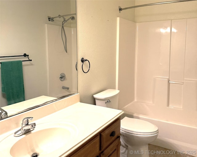 full bathroom with shower / bath combination, vanity, and toilet