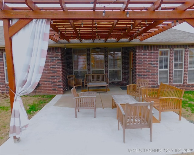 view of patio / terrace featuring an outdoor hangout area and a pergola