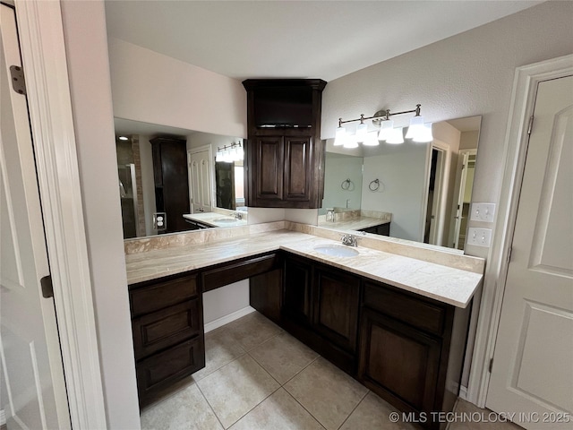 full bath with tile patterned flooring and vanity