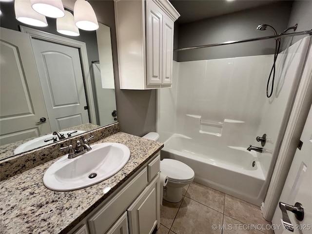 full bathroom featuring tile patterned flooring, bathtub / shower combination, vanity, and toilet