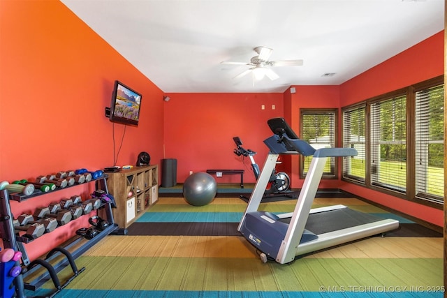 49721 E 95th Rd, Miami, OK 74354 - workout area with a ceiling fan