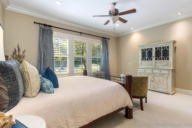 49721 E 95th Rd, Miami, OK 74354 - bedroom with recessed lighting, light colored carpet, baseboards, and ornamental molding