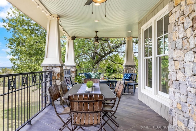 49721 E 95th Rd, Miami, OK 74354 - view of patio / terrace featuring a porch, outdoor dining area, and ceiling fan