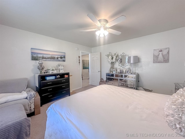 bedroom featuring carpet flooring and a ceiling fan