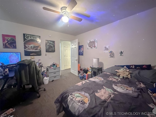 carpeted bedroom with a ceiling fan