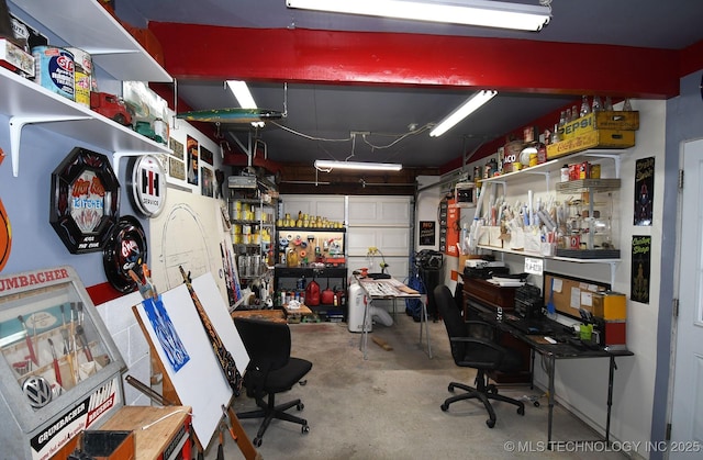 garage featuring a workshop area