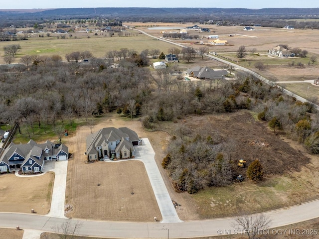 aerial view featuring a rural view