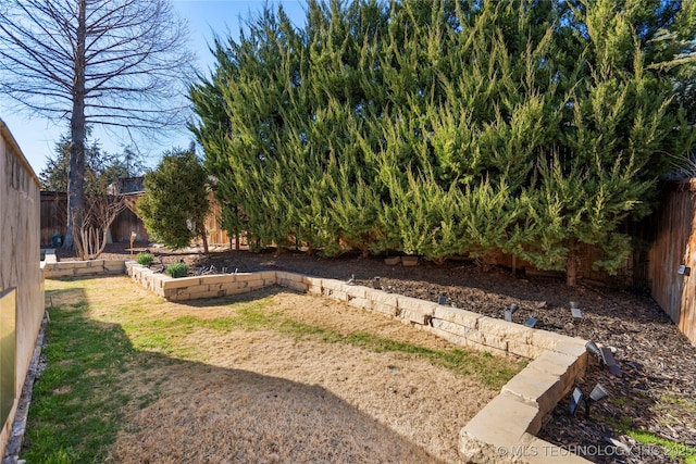 view of yard with a fenced backyard