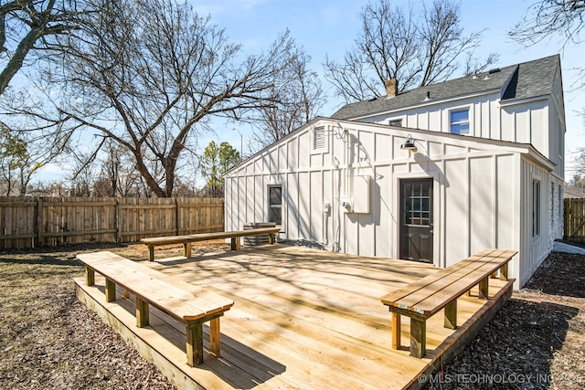 deck with a fenced backyard