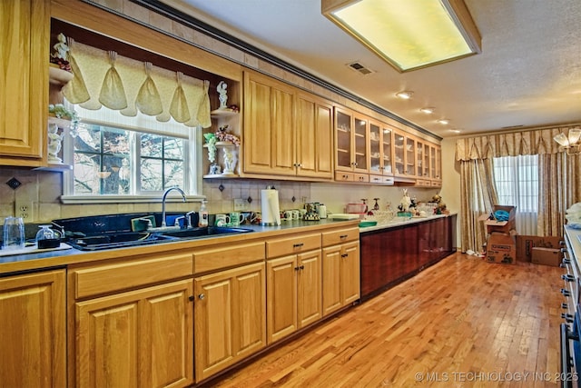 kitchen featuring a wealth of natural light, visible vents, light wood-type flooring, and a sink