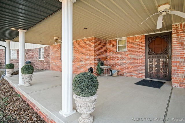 view of patio / terrace featuring covered porch and a ceiling fan