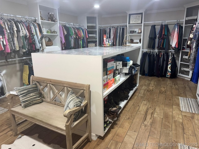 walk in closet featuring wood finished floors