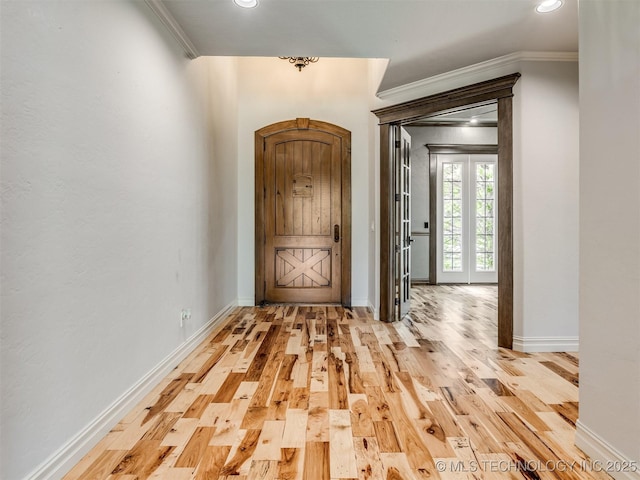 12491 S 105th Ave E, Bixby, OK 74008 - foyer entrance with crown molding, light wood-type flooring, baseboards, and recessed lighting