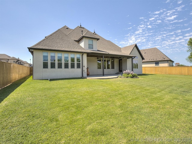 12491 S 105th Ave E, Bixby, OK 74008 - back of property featuring a patio, a ceiling fan, and roof with shingles