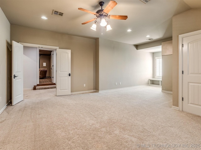 12491 S 105th Ave E, Bixby, OK 74008 - empty room featuring light carpet, a ceiling fan, baseboards, and recessed lighting