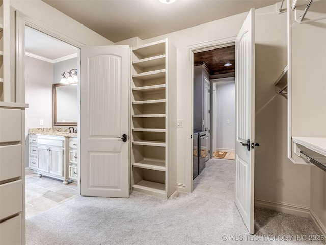 12491 S 105th Ave E, Bixby, OK 74008 - walk in closet featuring light carpet and a sink