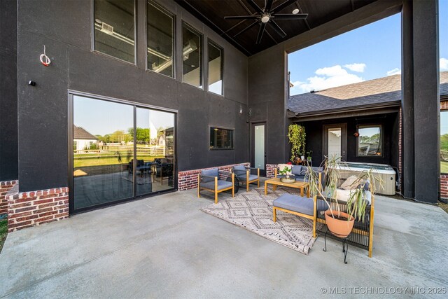 7701 S 21st St, Broken Arrow, OK 74011 - view of patio / terrace with an outdoor living space and a ceiling fan