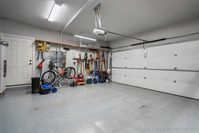 garage with a garage door opener