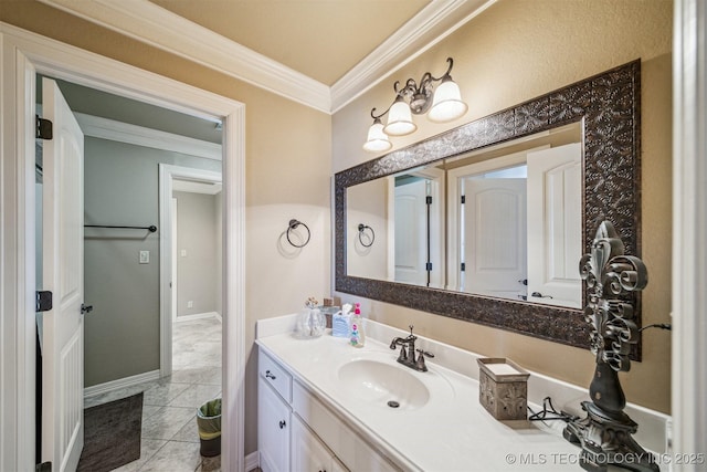 7161 Hackberry Rdg, Owasso, OK 74055 - bathroom with ornamental molding, vanity, and tile patterned flooring