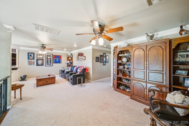 7161 Hackberry Rdg, Owasso, OK 74055 - carpeted home office with crown molding, a ceiling fan, and baseboards