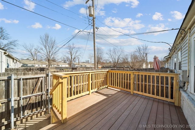 wooden deck featuring a fenced backyard