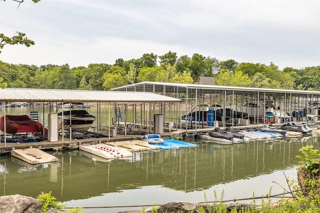 dock area featuring a water view and boat lift