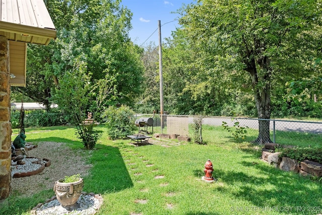 view of yard with a fenced backyard