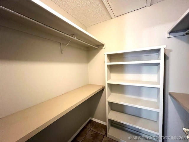 spacious closet featuring dark tile patterned floors