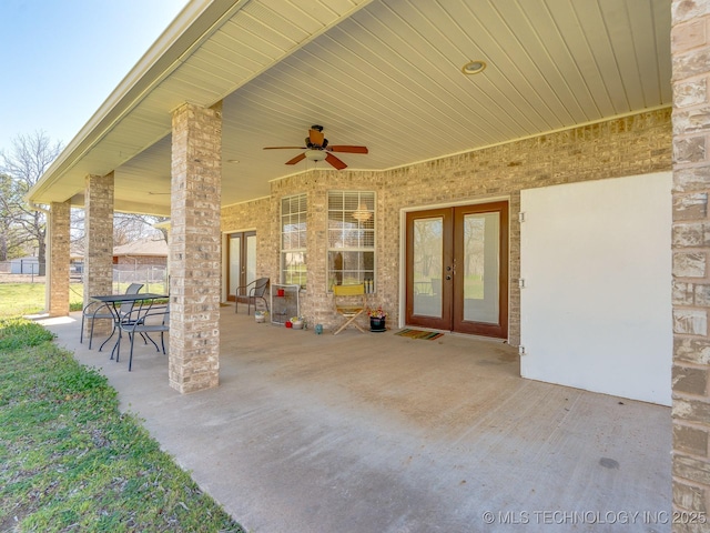 view of patio / terrace featuring french doors and a ceiling fan