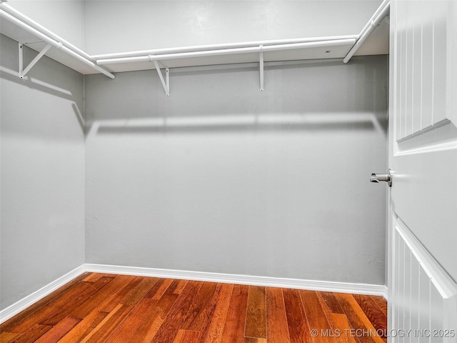 walk in closet with wood finished floors