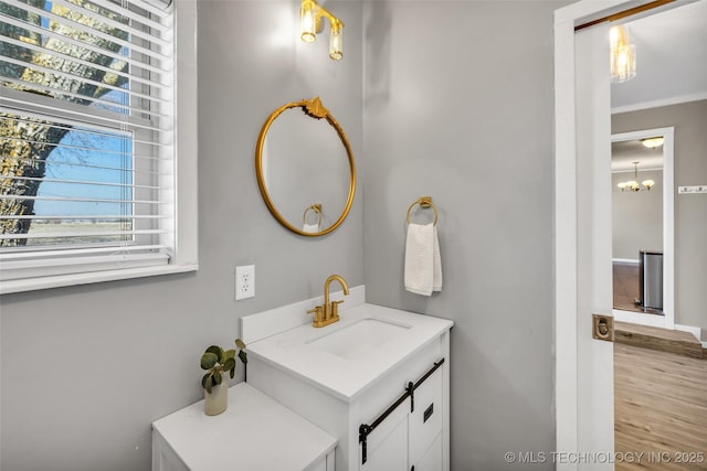 bathroom with vanity and wood finished floors