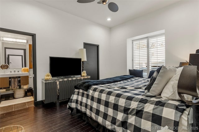 2440 E 47th Pl, Tulsa, OK 74105 - bedroom featuring wood finished floors, recessed lighting, and connected bathroom
