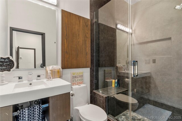 2440 E 47th Pl, Tulsa, OK 74105 - full bathroom featuring toilet, a stall shower, and vanity