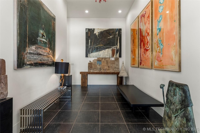 interior space with tile patterned floors and recessed lighting