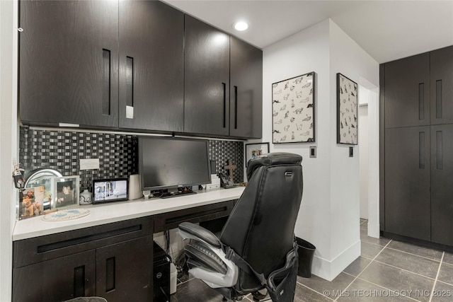 2440 E 47th Pl, Tulsa, OK 74105 - tiled office space with baseboards, built in desk, and recessed lighting