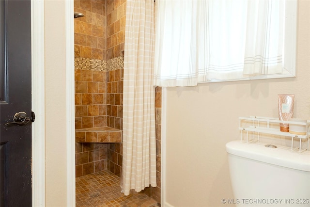 bathroom with toilet and a stall shower