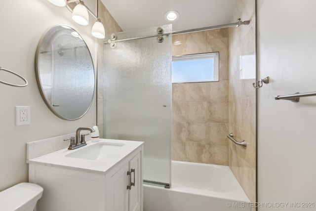 full bathroom with vanity, toilet, and shower / tub combination