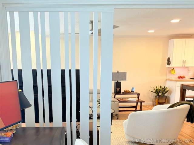 interior space featuring recessed lighting and wood finished floors