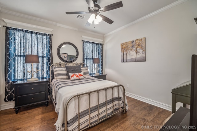 3828 W Orlando St, Broken Arrow, OK 74011 - bedroom with ornamental molding, wood finished floors, baseboards, and a ceiling fan