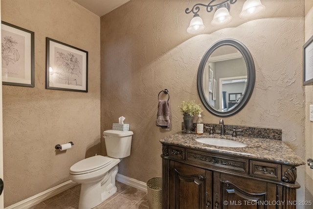 bathroom featuring a textured wall, toilet, and tile patterned flooring