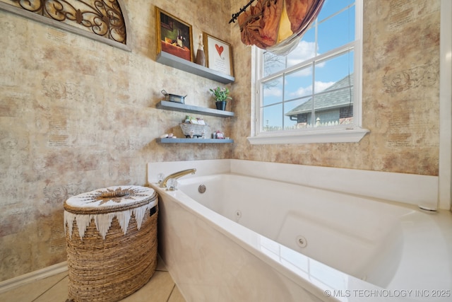 bathroom featuring tile patterned floors and a whirlpool tub