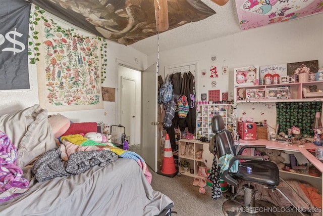 bedroom featuring carpet and a closet